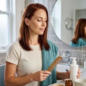 woman following a hair care routine