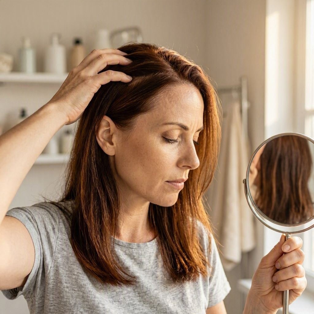 woman examining her hair and scalp
