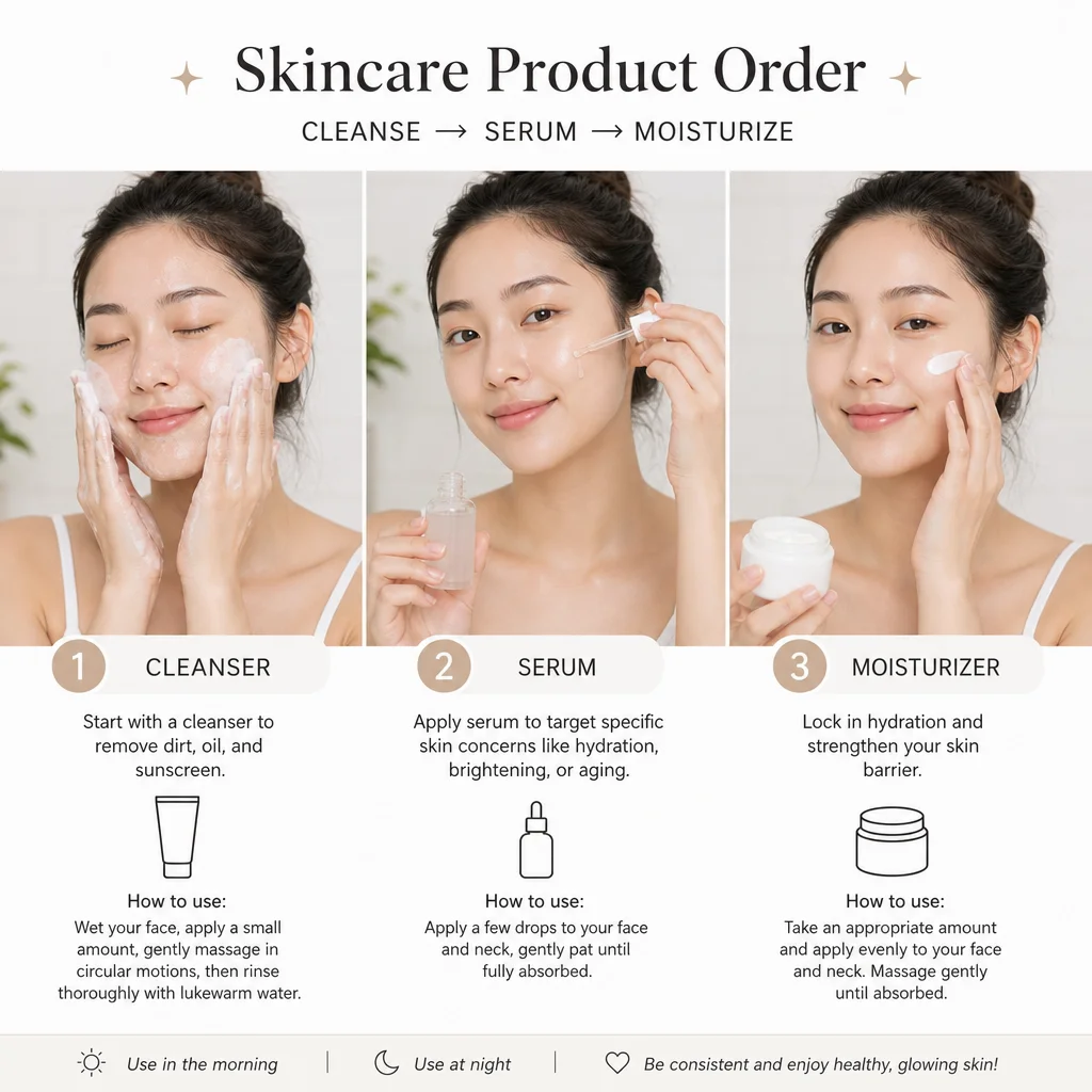 Order of skincare products in a nighttime routine