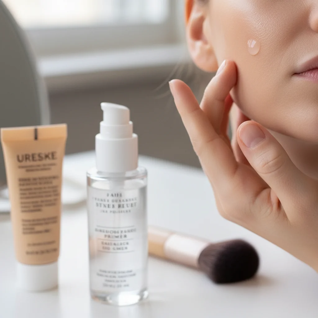 Applying makeup primer before foundation