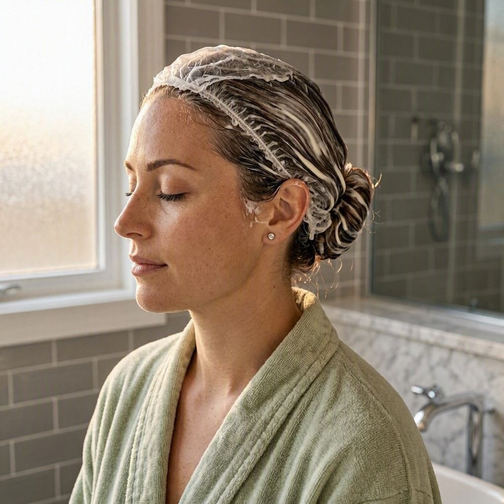 Hair treatment left on during conditioning process