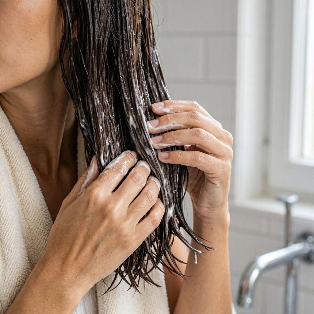 Dry hair deep conditioning treatment applied to the lengths