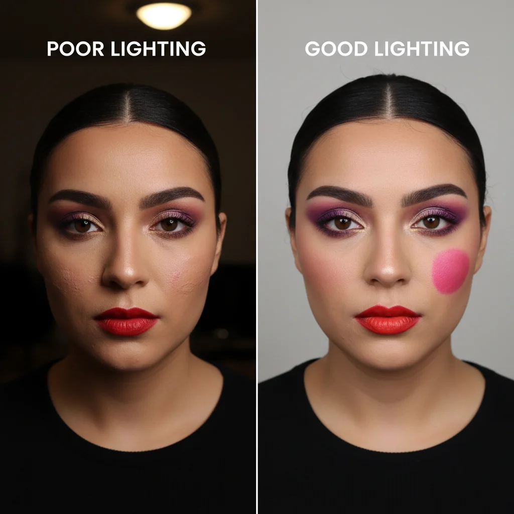 Makeup appearance in poor and good lighting