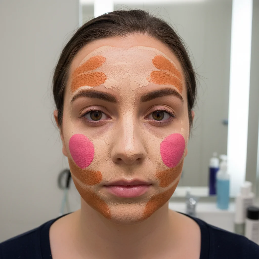 Poorly blended makeup with visible edges