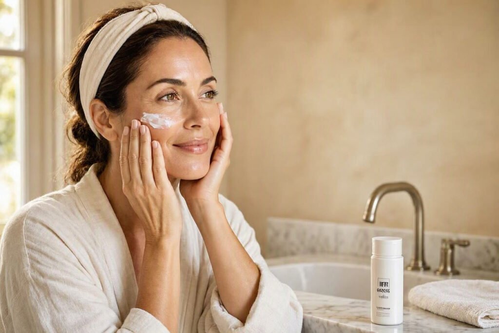 Applying moisturizer after exfoliating the face